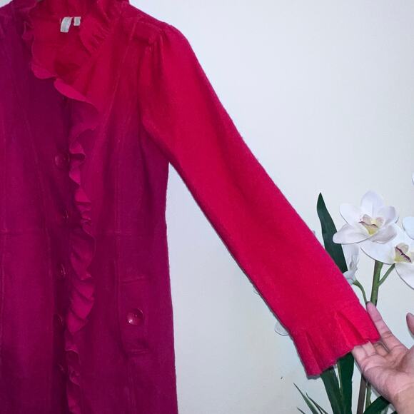 Madison 100% Wool Red Ruffled Jacket Trench Coat Women's Size Small - Picture 4 of 8